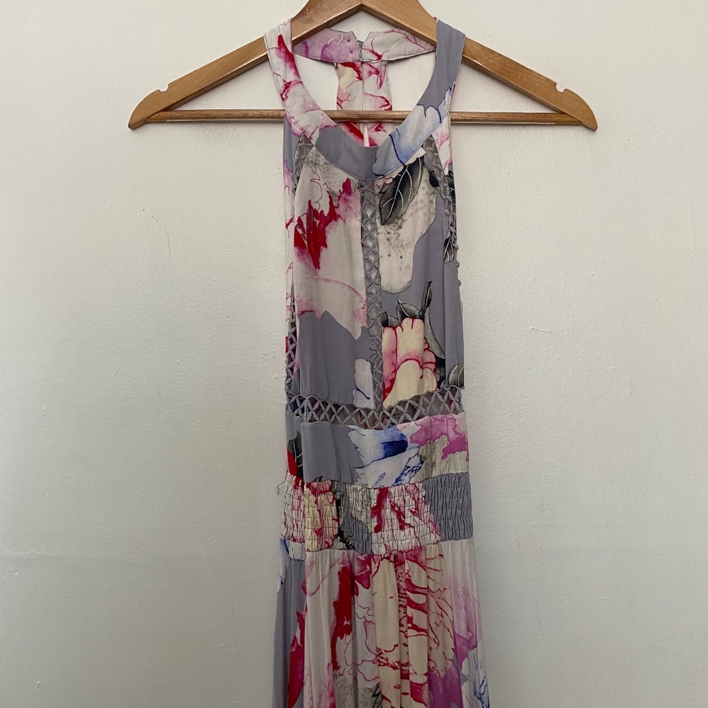 JAASE Grey & Pink Floral‎ Cut-Out Halter Maxi Dress - Picture 2 of 6